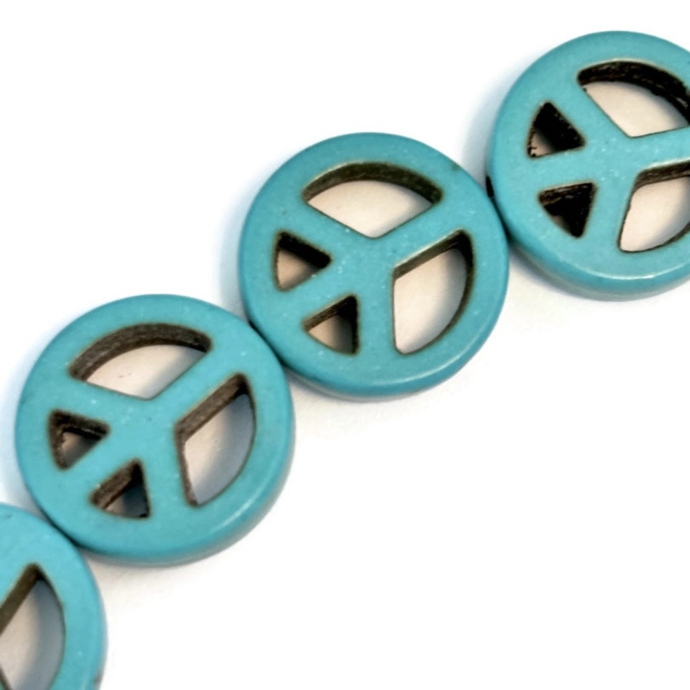 🔥$1 Clearance Turquoise Synthetic Turquoise Peace Sign Beads 14mm (18)